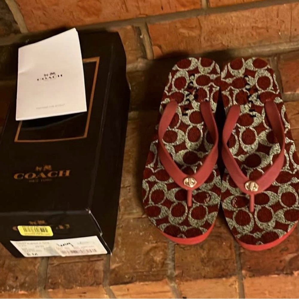 Coach Women's Red Wedge Flip Flops